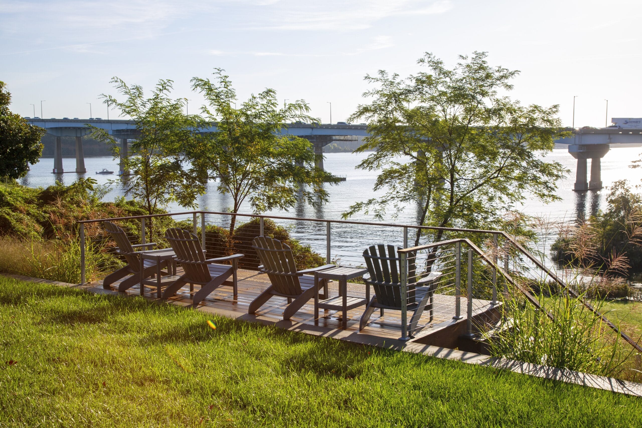 Hardscaping project with stone pathways and landscaped garden area.