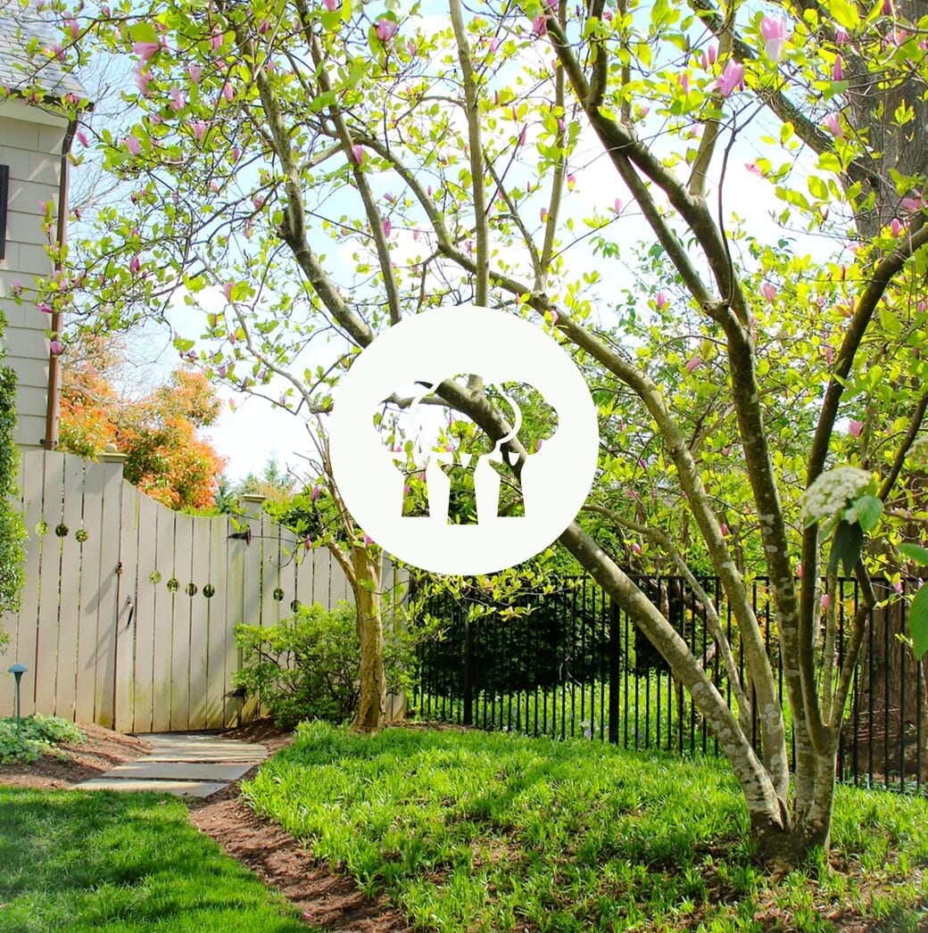 Well-maintained yard with green lawn and landscaped garden.