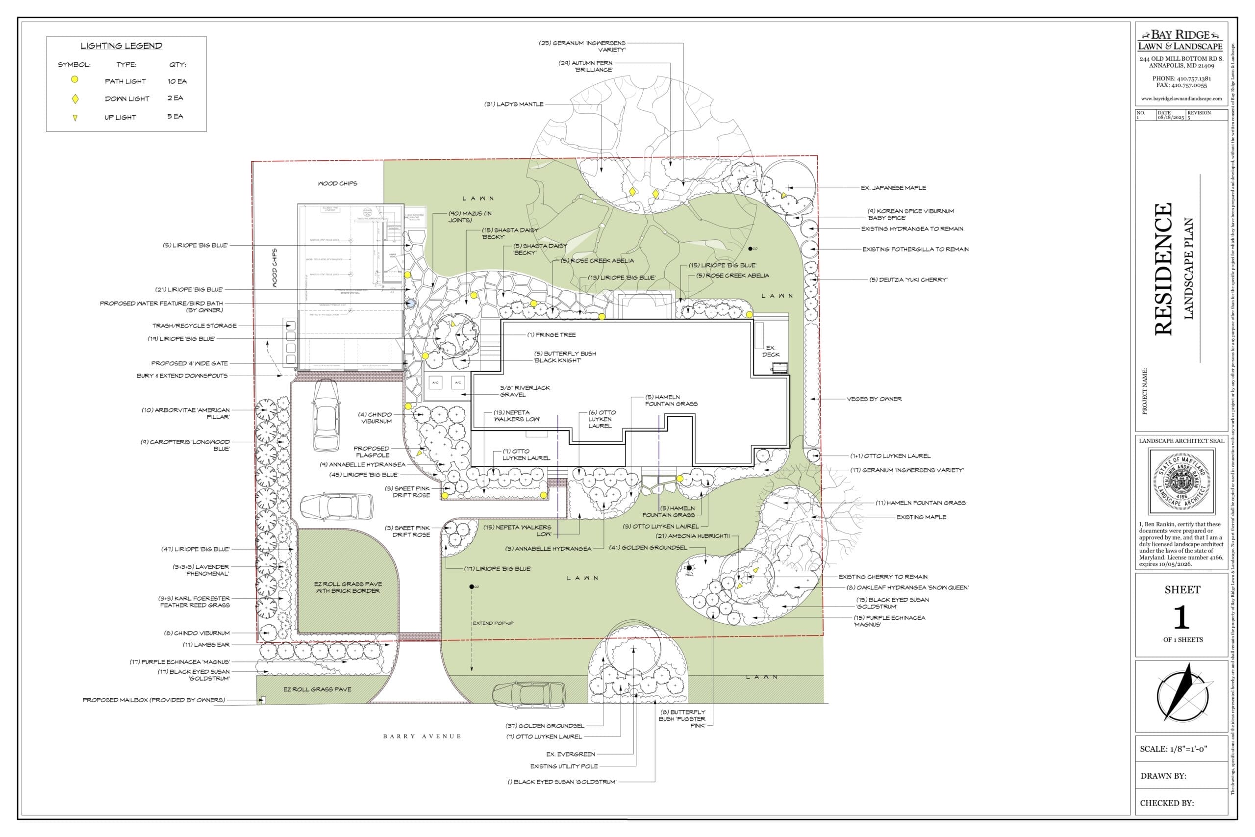 Landscape design plan showing patio layout, plantings, and hardscaping elements - Ridge
