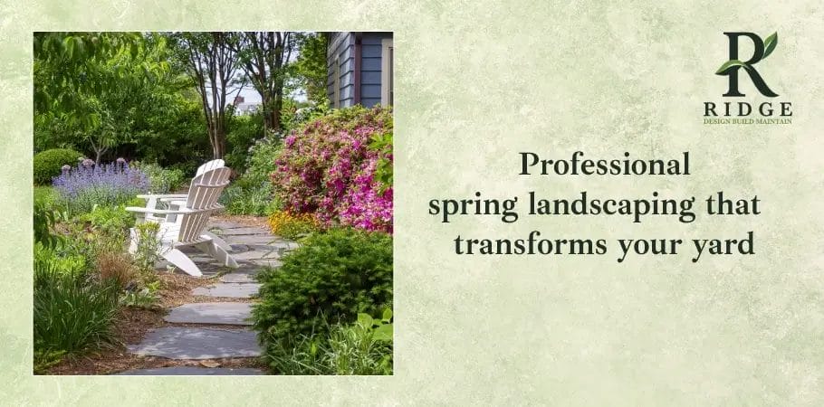 Professional landscaping creates a beautiful spring landscape with plants and garden design.